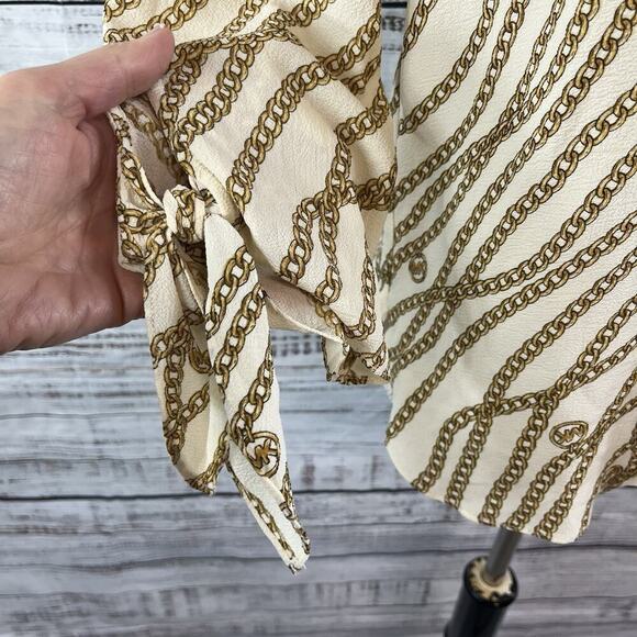 Michael Kors Blouse Tunic sz Small Tan Gold Chains Stretch Modest Career Wedding - Picture 6 of 9